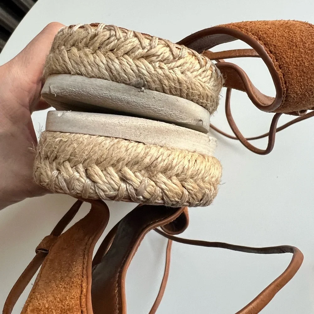 Vince. Tibor brown suede leather wrap ankle tie espadrille flat sandals 8